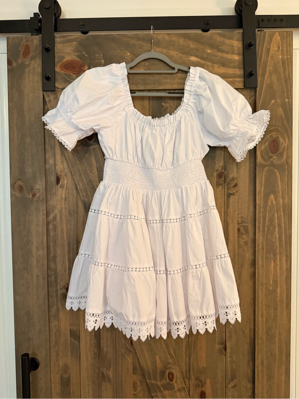 White Eyelet Tiered Puff Sleeve Dress